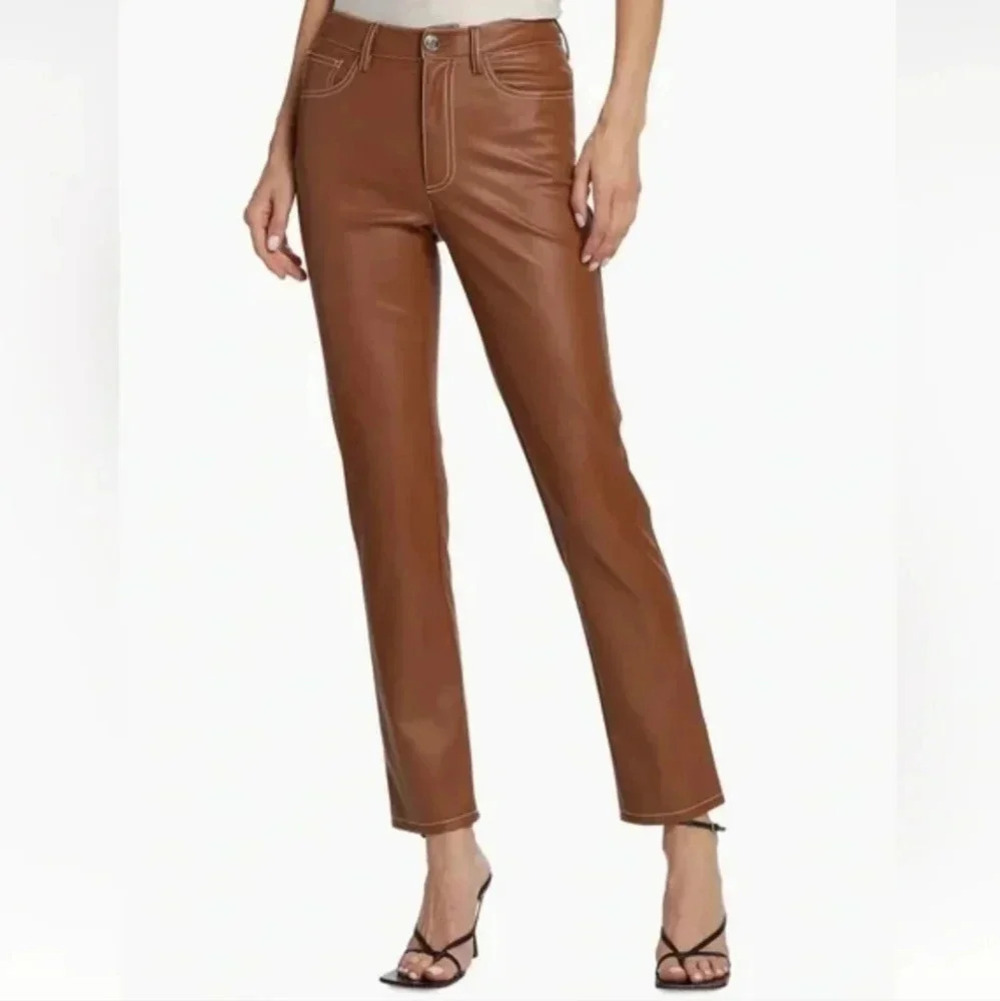 Staud Eli Vegan Leather Pant Cognac Brown Caramel Size 0
